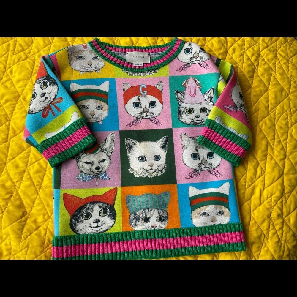 Gucci Kids Colorful Cat Print Sweater Size 6 - Picture 1 of 4